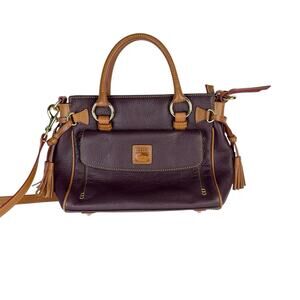 Dooney & Bourke Medium Grape Pebble Leather Pocket Satchel Red Lining EUC